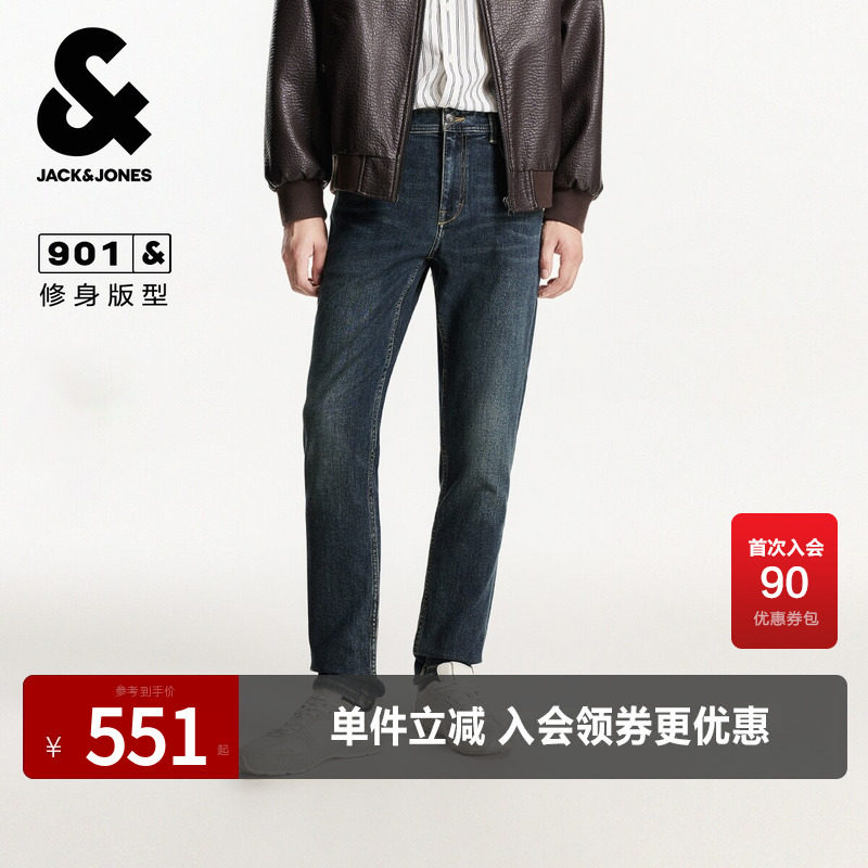 杰克琼斯男装春秋牛仔裤长裤子时尚保暖羊毛通勤日常休闲舒适修身