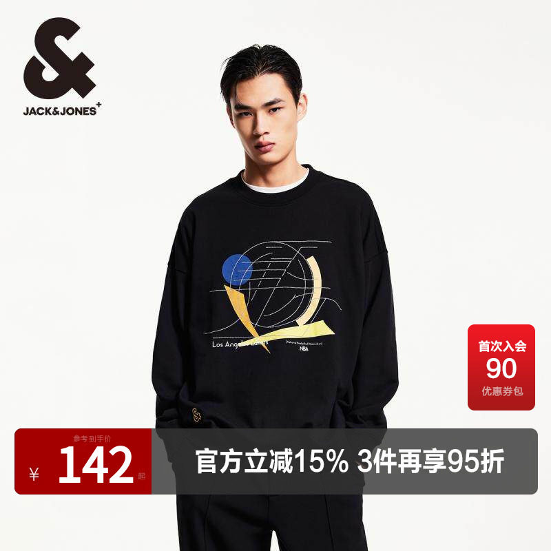 杰克琼斯NBA联名款春季新款湖人队logo贴布纯棉舒适宽松卫衣男装