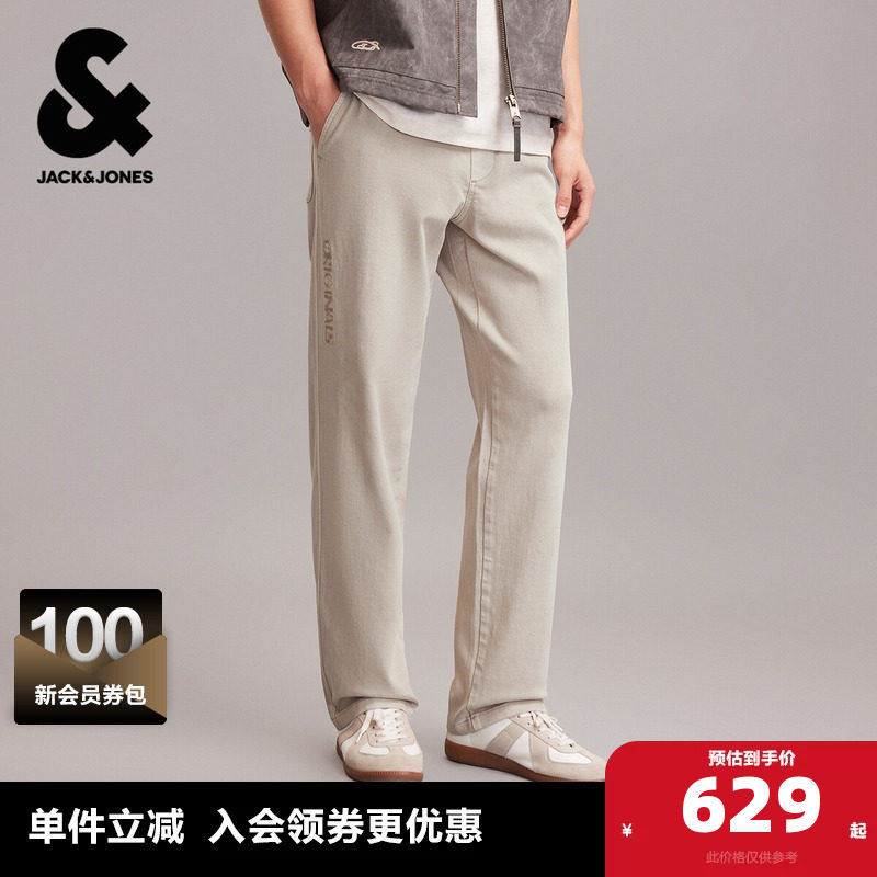 杰克琼斯男装春秋新款休闲裤宽松直筒舒适百搭字母贴布松紧长裤子