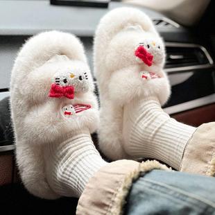女冬季 hellokitty棉拖鞋 居家室内保暖防滑厚底毛绒外穿高级感可爱