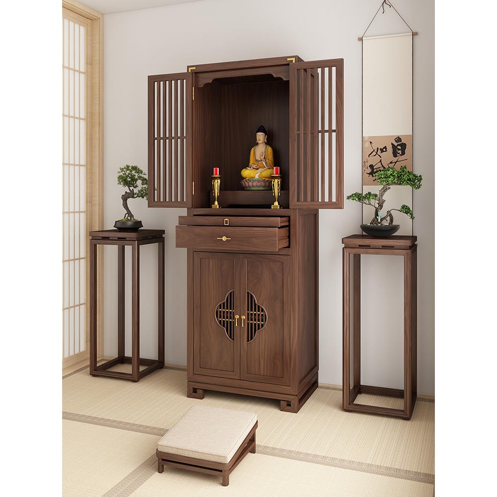 新中式黑胡桃木佛龛立柜佛台菩萨柜子佛柜家用供桌神台财神爷柜子
