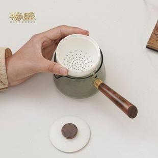 榜盛逍遥泡茶壶玻璃实木侧把家用带过滤陶瓷防烫功夫茶杯茶具套装