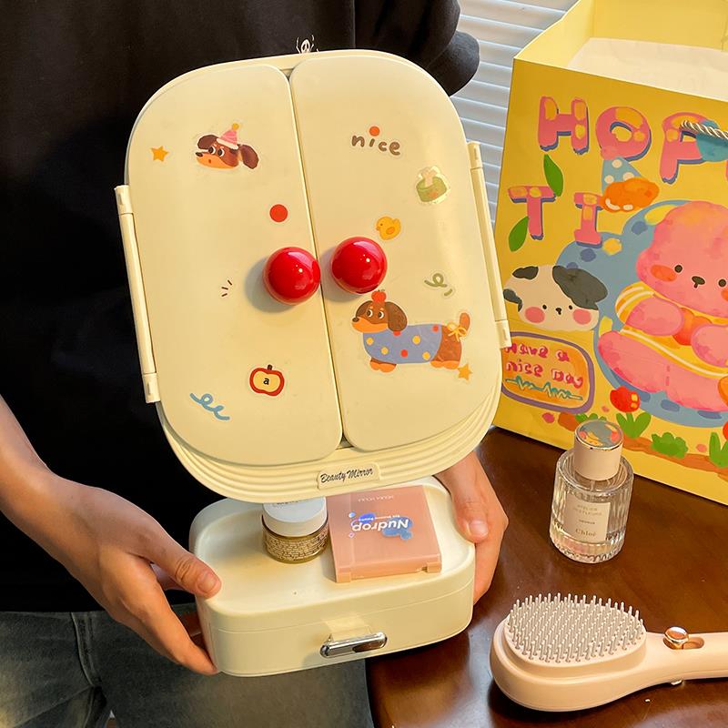 默默爱 led化妆镜女梳妆台式女孩生日礼物学生宿舍桌面折叠小镜子