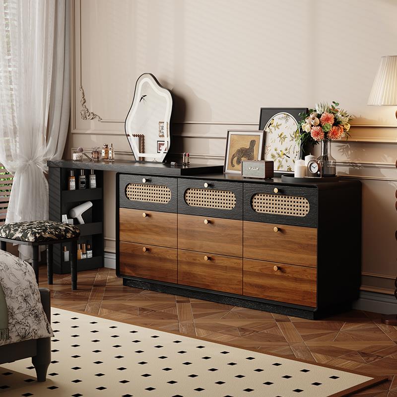 中古风卧室化妆台斗柜一体高级感主卧化妆桌书桌收纳柜小户型新款