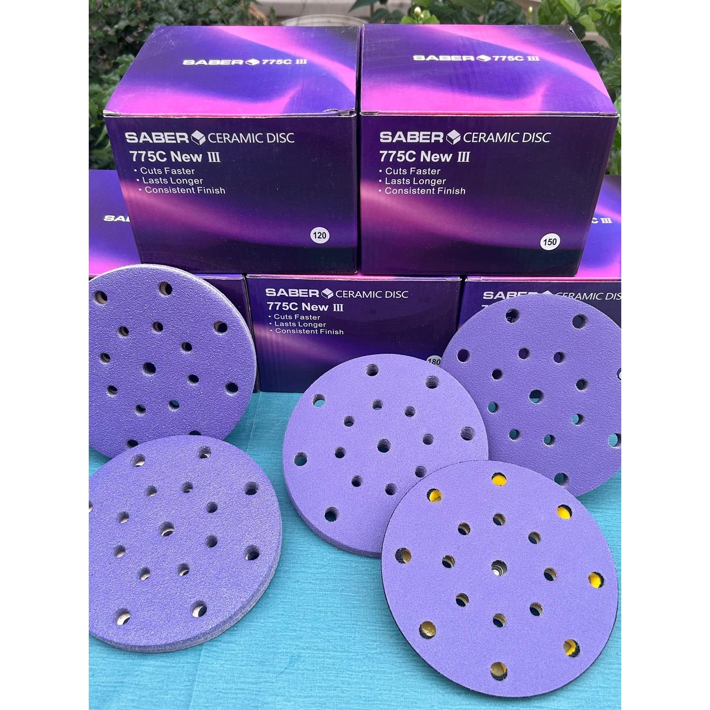 干磨砂纸6寸17孔Saber紫砂汽车漆面腻子喷漆打磨紫色陶瓷耐磨砂纸