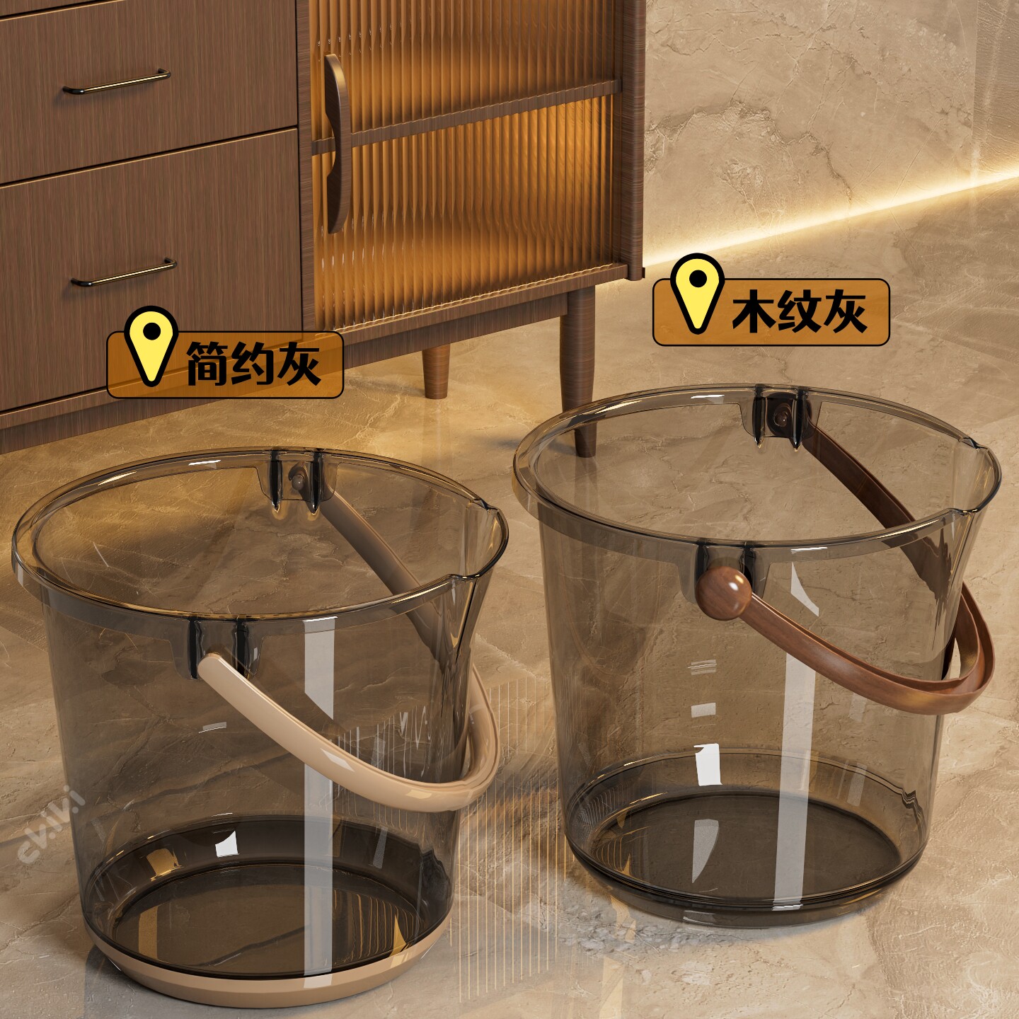 透明塑料水桶家用加厚大水桶高颜值手提桶厨房大容量食品级储水桶