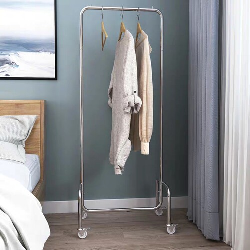 轻奢不锈钢挂衣架落地带轮可移动