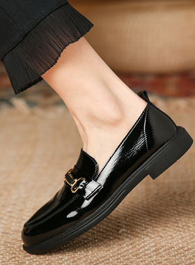 单鞋真皮小皮鞋女鞋2025新款覆古平底粗跟女士英伦风一脚蹬乐福鞋