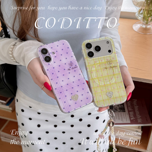 coditto淡紫格纹适用苹果手机壳