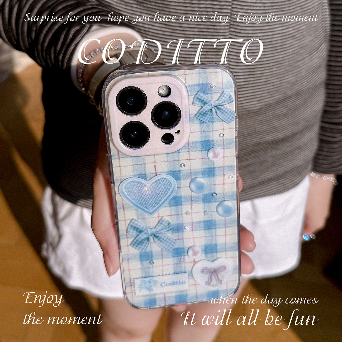 coditto粉蓝蝴蝶适用苹果手机壳