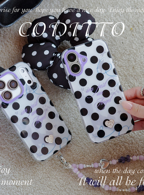 coditto原创波点黑猫双层印花适用iPhone17promax手机壳ins风韩系简约苹果17pro少女16promax保护套15promax