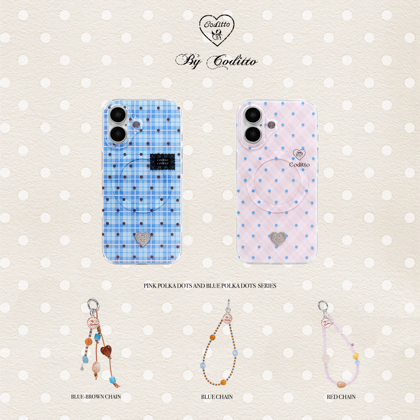 coditto蓝格纹波点磁吸双层印花适用iphone15 14 