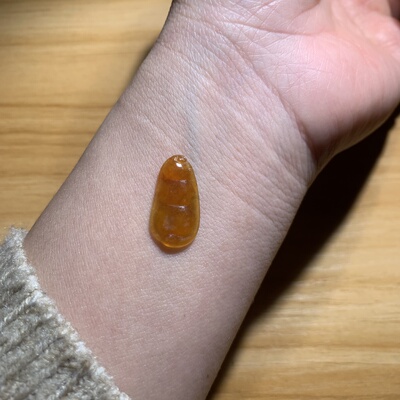 天然翡翠A货缅料黄翡福豆裸石尺寸20.6*10.8*2.4可定制镶嵌