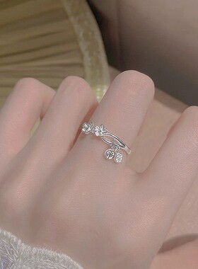 s999足银花朵平安戒指女轻奢高级