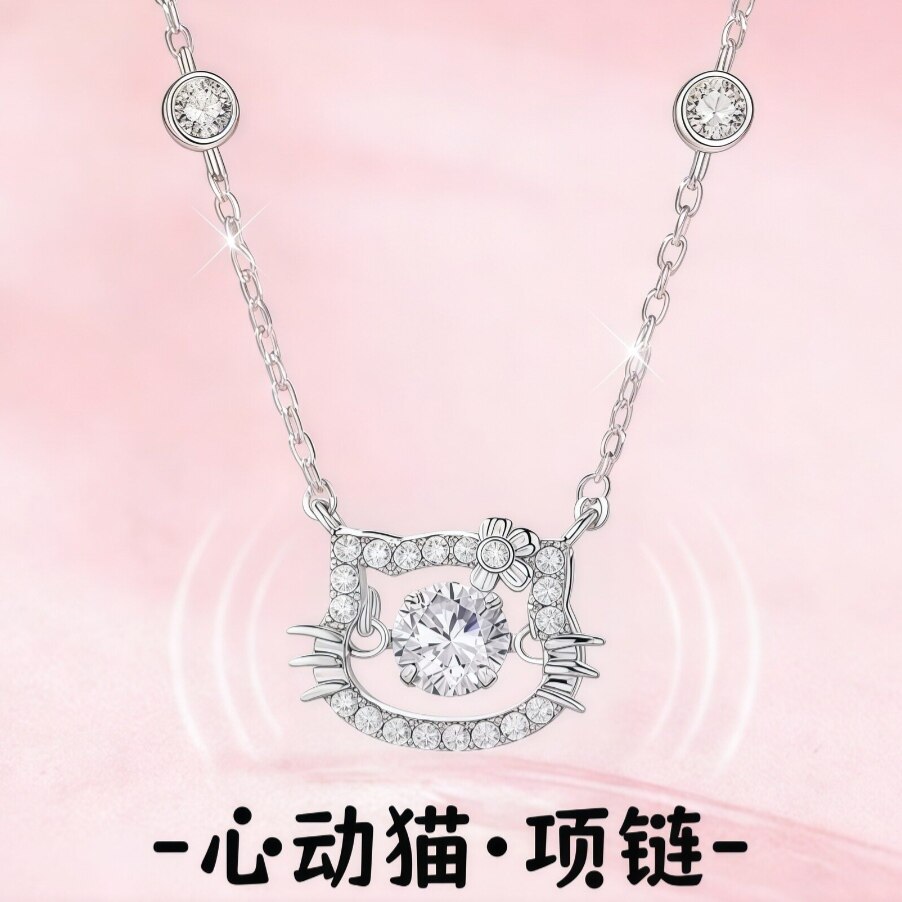 S999足银心动猫项链轻奢小众可爱