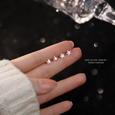 s925纯银五角星耳钉女小众设计in