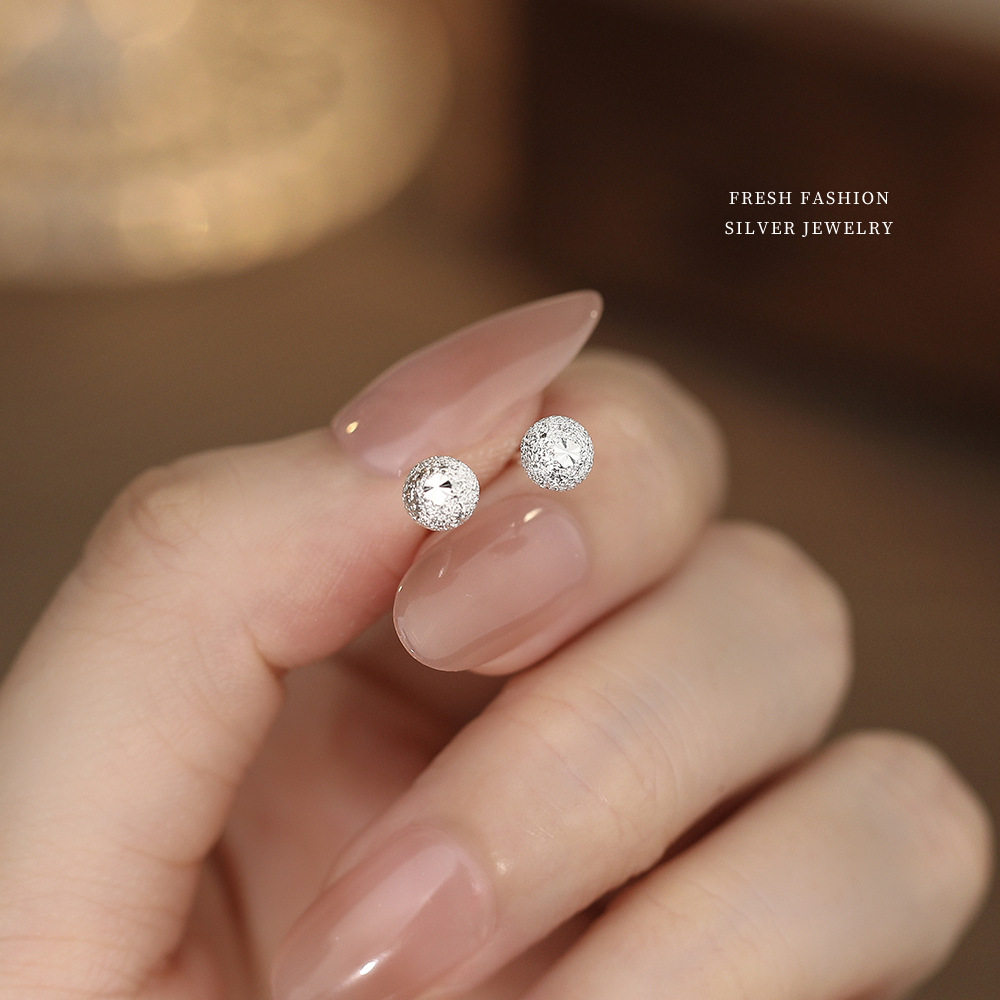 s999足银磨砂车花耳钉女韩版简约