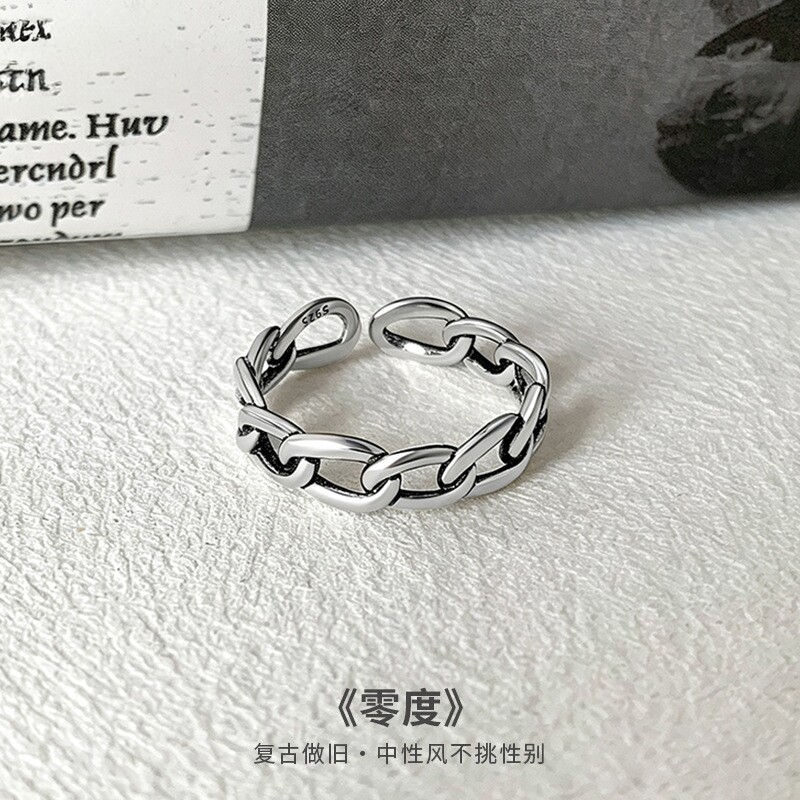 S925纯银泰银链条个性设计感戒指
