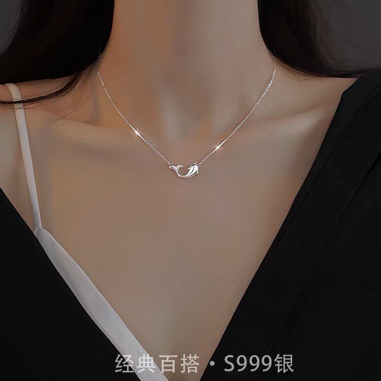 s999纯银海豚吊坠项链女个性创意