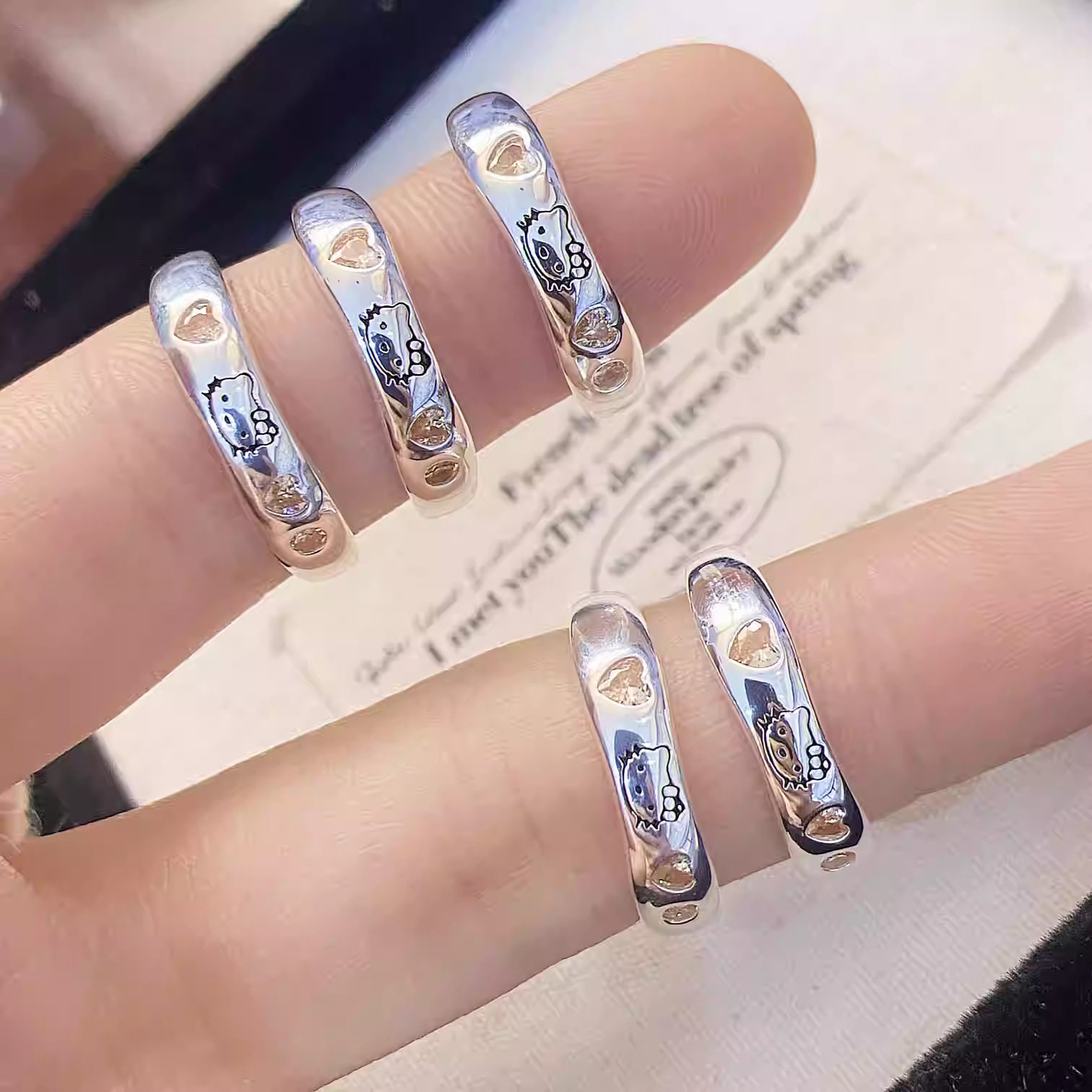 足银999Kitty爱心戒指女轻奢小众