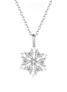 S925纯银凛冬爱心雪花项链女小众