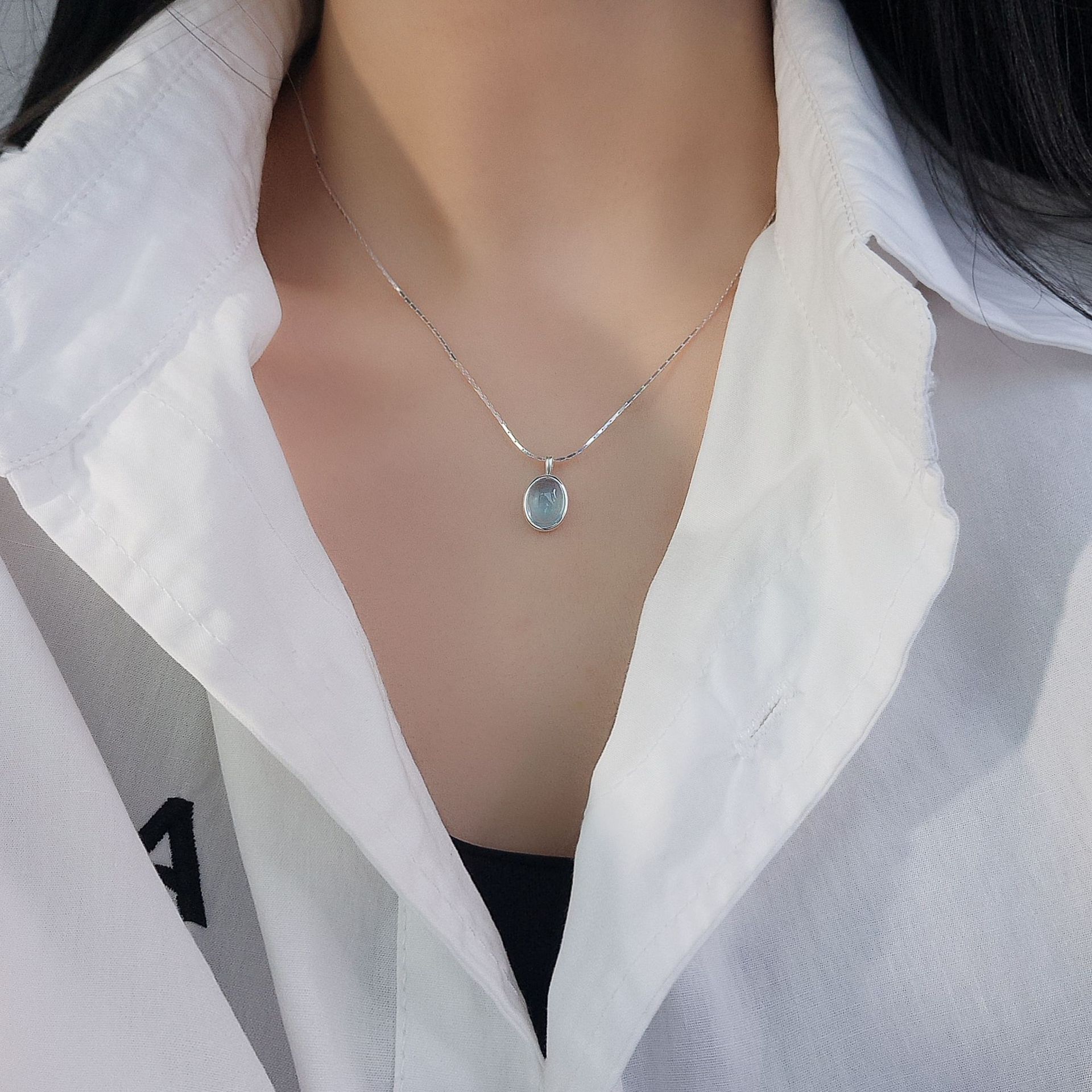 s925纯银海蓝宝银饰组合女镶嵌天