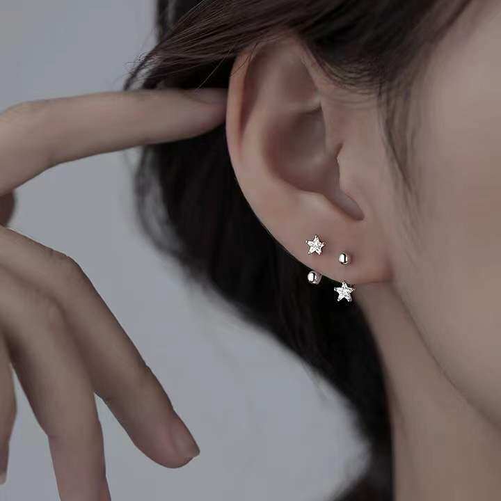 s925纯银螺丝拧扣星星耳环女耳环