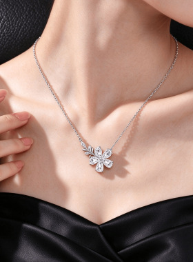 S999足银满钻花枝项链女轻奢高级