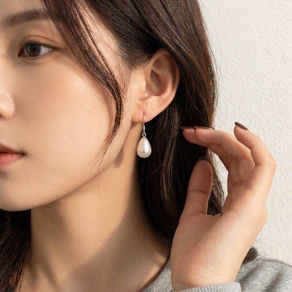 S999足银水滴珍珠耳钉女轻奢小众