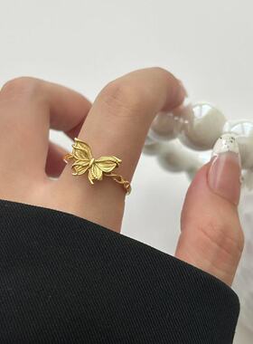 999足银花丝蝴蝶戒指女轻奢高级