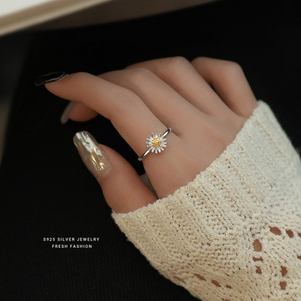 s925银小雏菊戒指女森系可爱简约