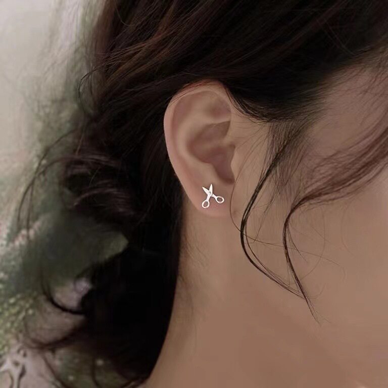 s925纯银可爱剪刀耳钉女轻奢小众