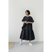 棉麻牛仔蓝 两面可穿圆领开襟低腰连衣裙夏 linen denim dress