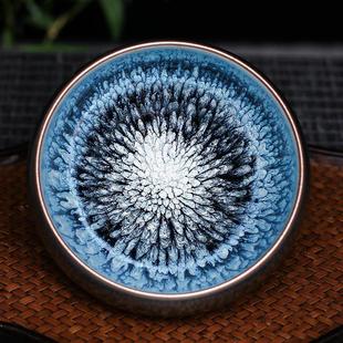 建阳百花建盏茶杯纯手工银毫茶盏主人杯陶瓷单个品茗杯窑变茶具碗