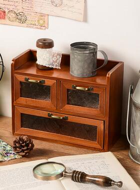 实木梳妆台桌面存储装饰品Zakka抽屉床边装饰架覆古存储柜装饰品
