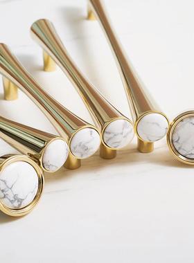 INDOORS原创设计法式轻奢柜门把手衣柜鞋柜抽屉黄铜白松石长拉手