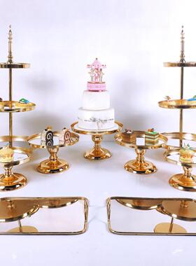 公司年会婚礼道具铁艺蛋糕架家居装饰派对水晶托盘金属甜品展示架
