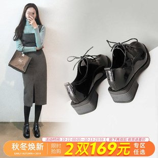 黑色小皮鞋 女系带百搭秋季 阿么2019新款 英伦风单鞋 万博体育 app下载ios_万博体育苹果 app下载_怎么样安装万博体育app 软皮牛津鞋