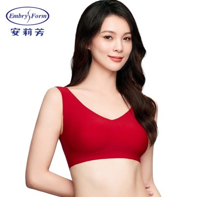 安莉芳V领薄款纯色光面无痕运动背心文胸女舒适无钢圈内衣收副乳