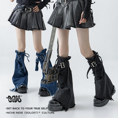 Solost 星星绑带牛仔腿套女款春夏y2k辣妹亚文化拖地漫展搭配袜套