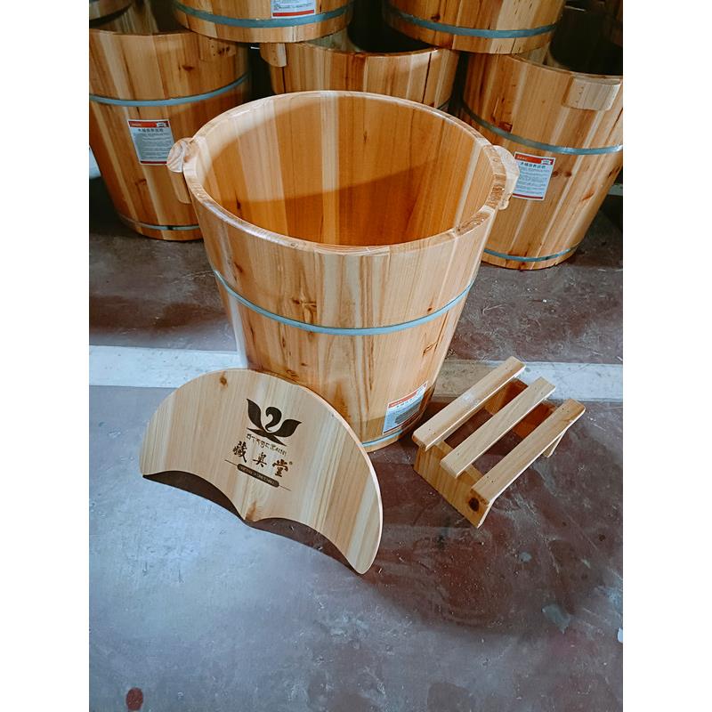 包邮带盖藏生奥堂带凳子加厚高40CM香杉木泡脚木桶足浴洗脚桶木质