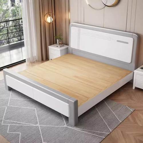 实木床1米8双人床家用储物大床1米5小户型单人床架1米2出租房专用