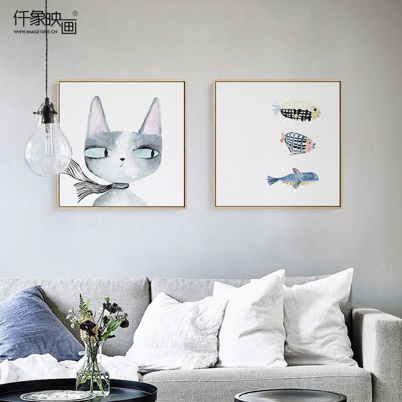 创意现代墙画猫鱼客厅儿童房挂画仟象映画玄关北欧装饰画图片