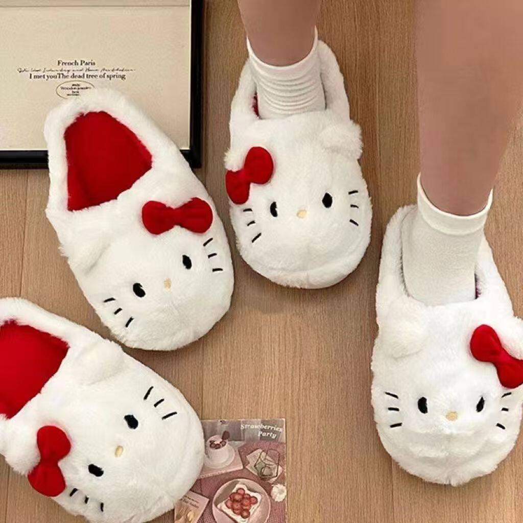 Hello Kitty拖鞋冬季棉拖鞋女可爱ins毛毛拖秋冬季可外穿居家情侣