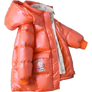 雅鹿2025新款亮面免洗加厚儿童羽绒服女童女孩中长款洋气冬装外套