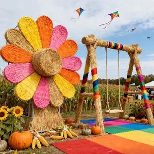 稻草工艺品定制户外景区草编人物仿真动物造型稻草景观网红打卡