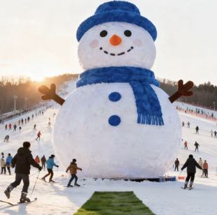 仿真绿雕工艺品定制大型雪人景观网红景区滑雪场雪人造型装饰摆件