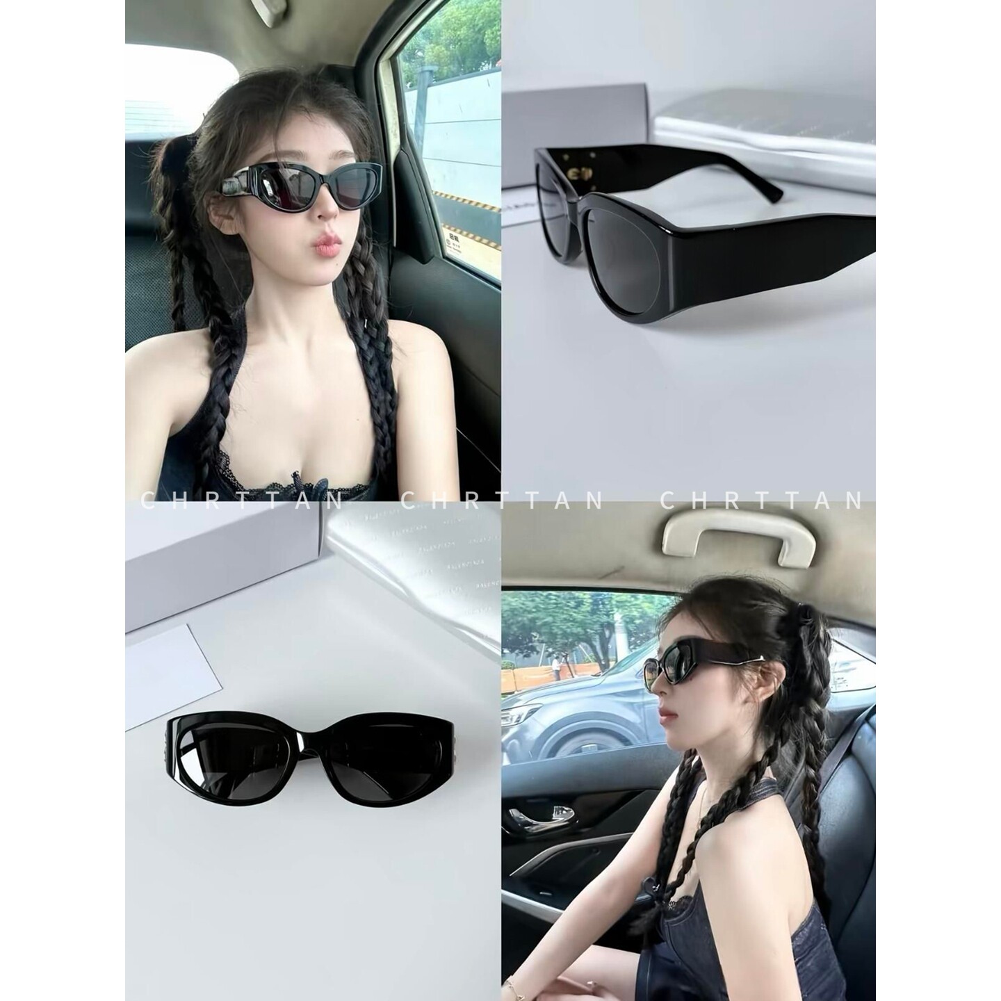 CHRTTAN 美式复古酷飒风！26ss 个性宽边猫眼黑防晒遮阳墨镜 男女