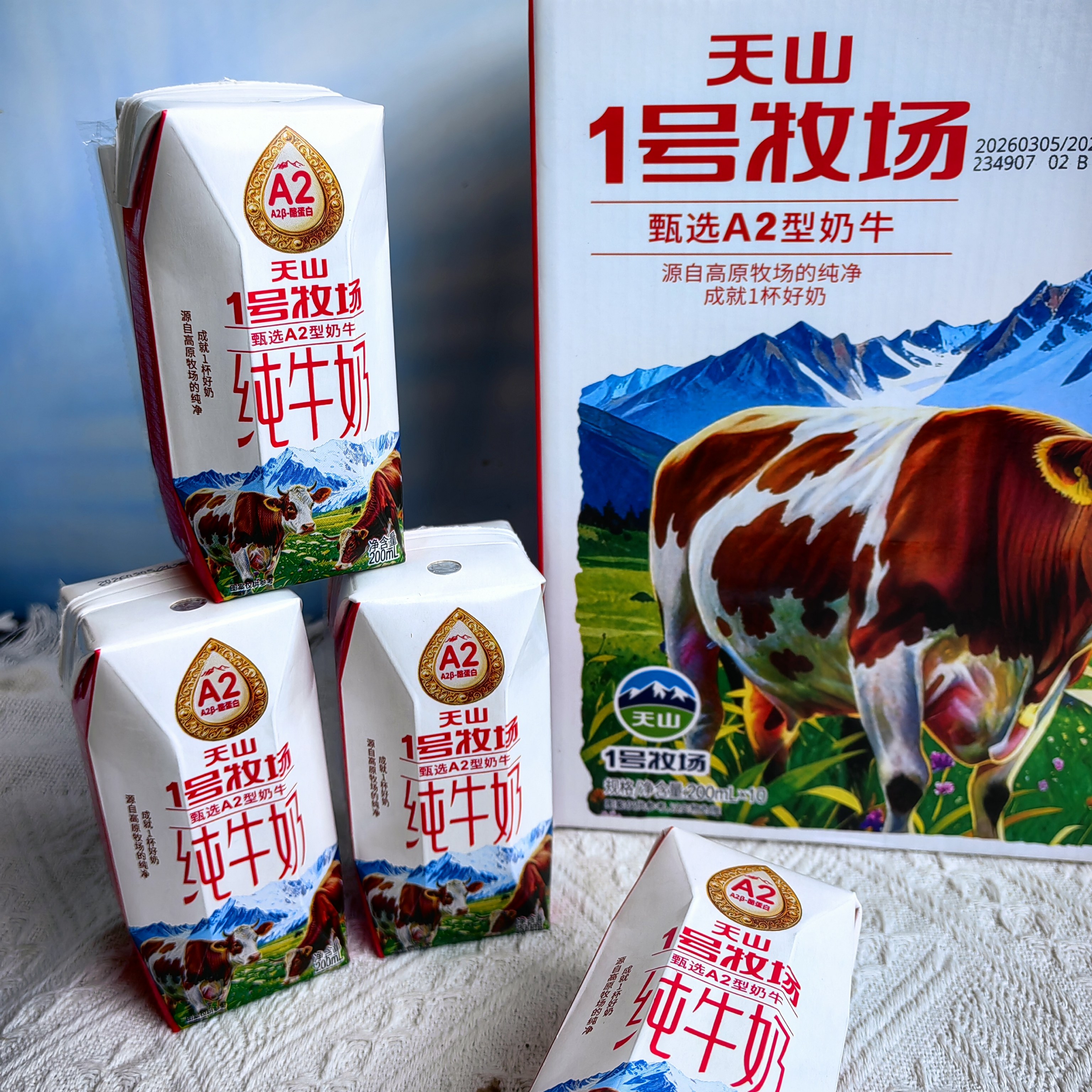 天山一号牧场A2酪蛋白纯牛奶学生好吸收经典纯牛奶200ml*10瓶整件