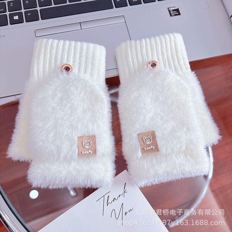 半指翻盖手套女士保暖防寒